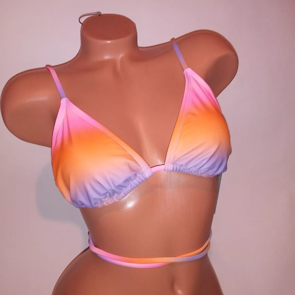 No Boundaries Bikini Triangle Strappy Wrap Multicolor Ombre Swim Top Large Size